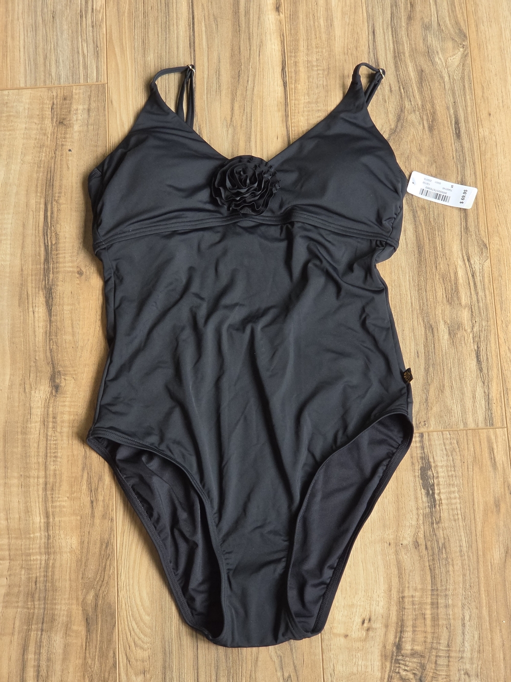 La Vie En Rose Black One-Piece Swimsuit with Floral Rosette